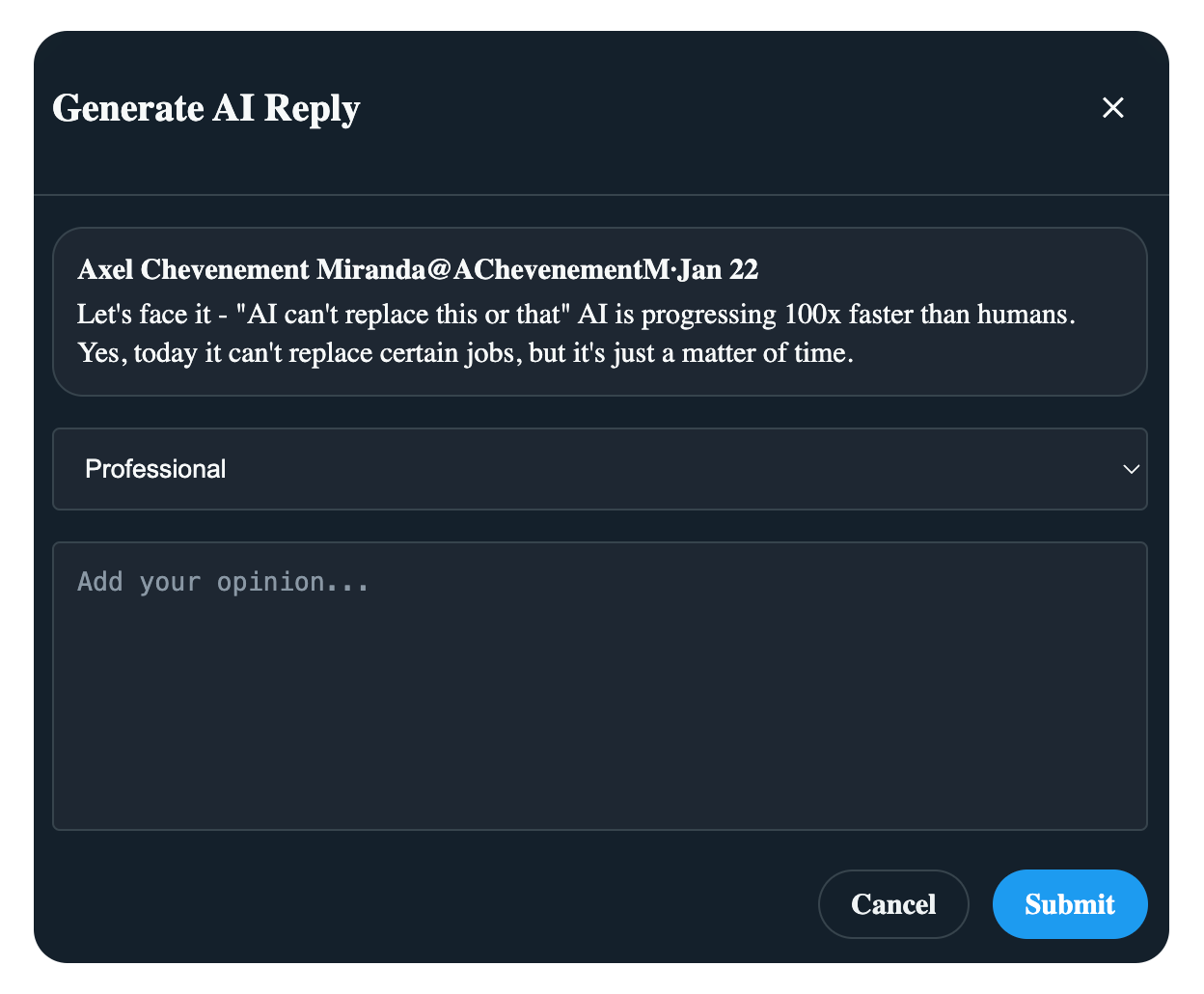 X Reply Dialog