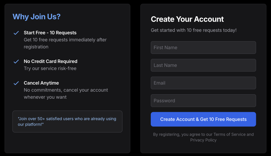 Sign up process
